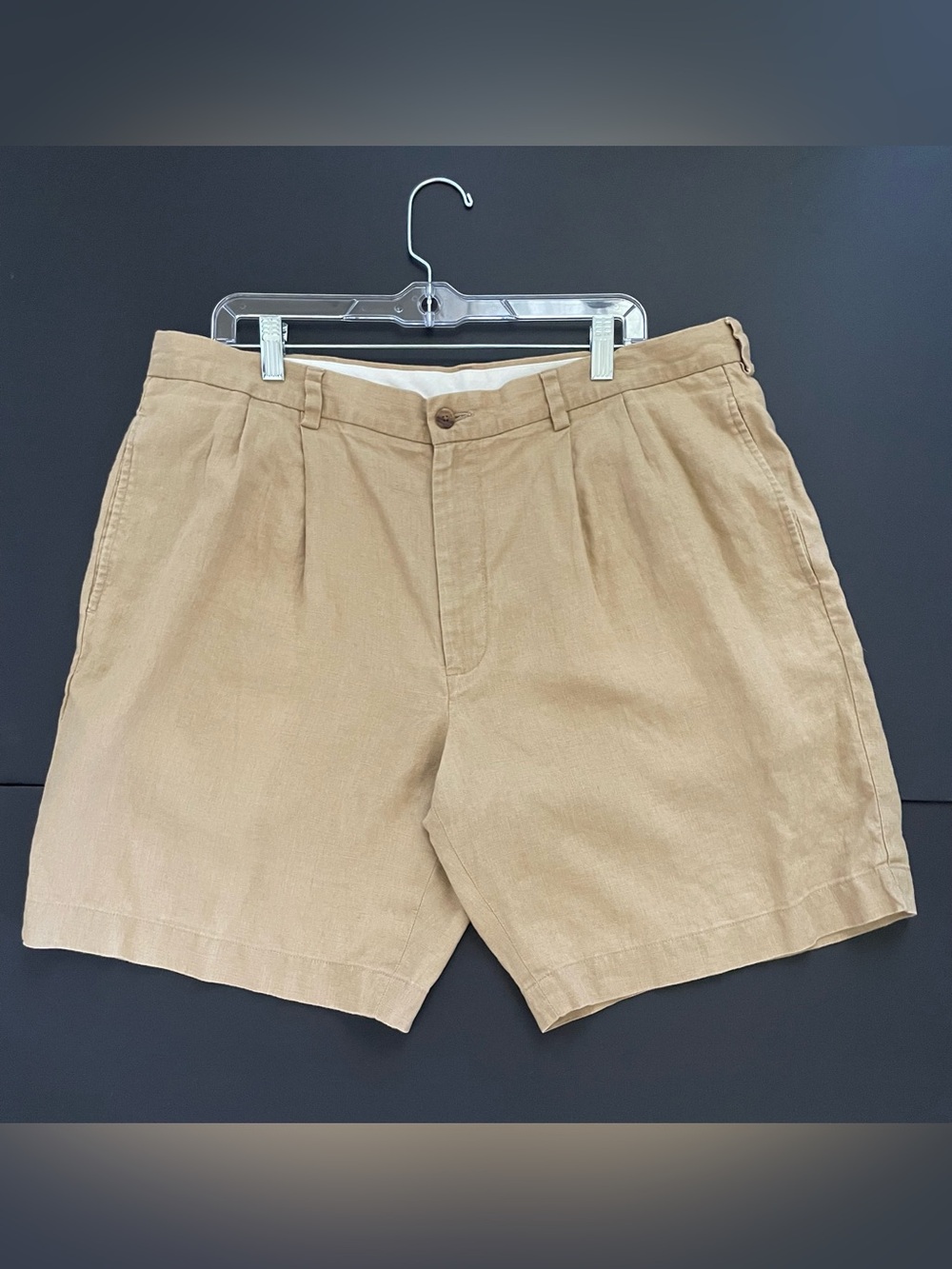 Men’s Brooks Brothers Khaki Pleated Linen Chino Shorts Beige Size 38